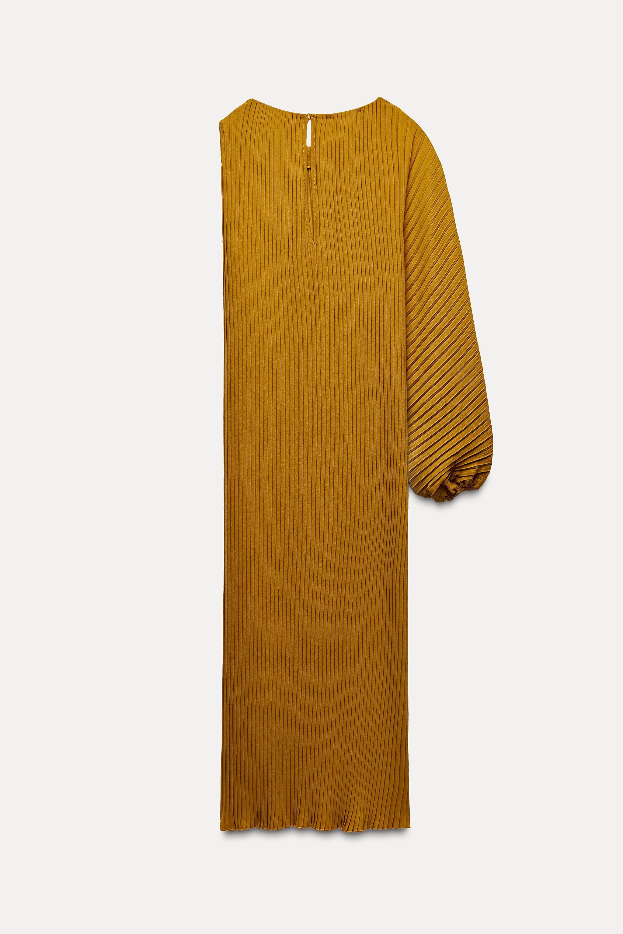 Mustard yellow pleated dress hotsell