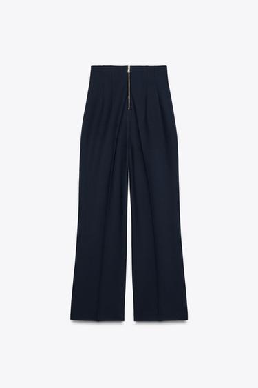 ZW COLLECTION HIGH-WAIST ZIP TROUSERS - Navy blue by Zara - Image 3