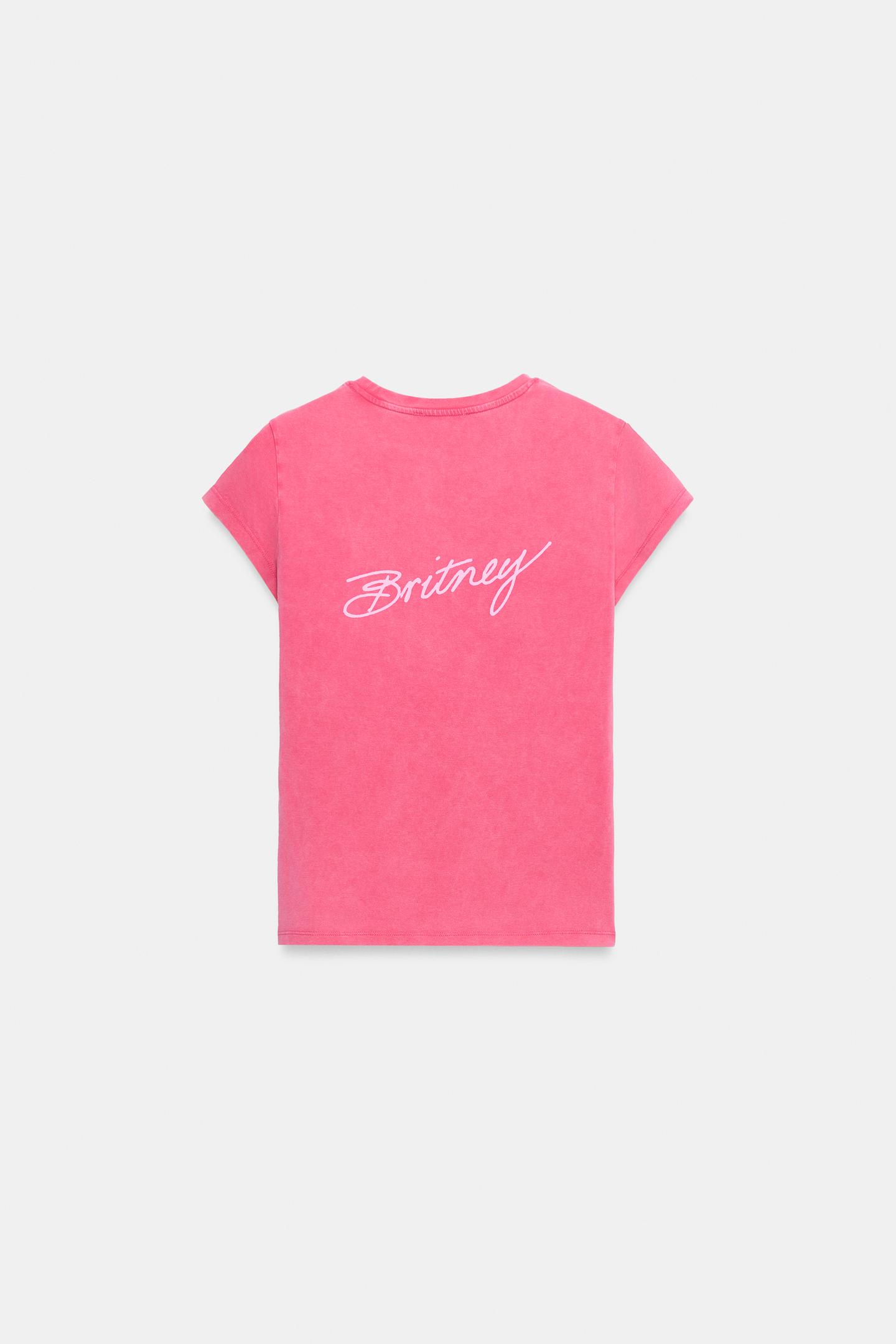 Женская футболка Zara Britney Spears © Washed Effect Cropped T-SHIRT, цвет: Розовый — фото 2