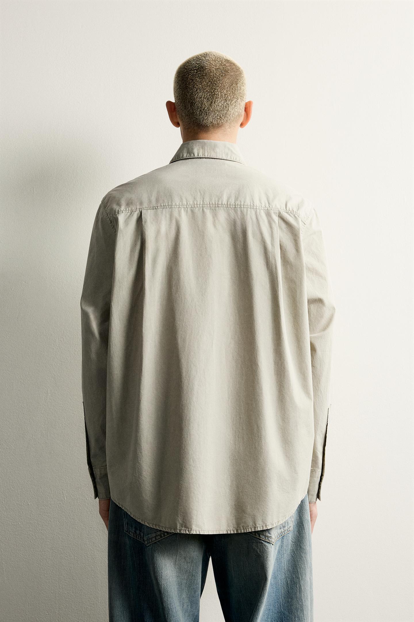 Мужская рубашка Zara Acid Wash Relaxed Fit, цвет: Бежевый — фото 3