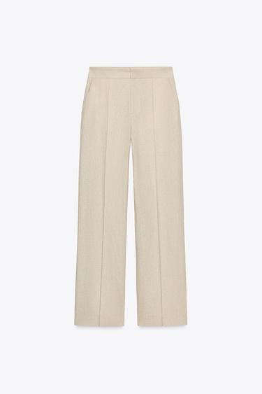 PANTALÓN RECTO CON LINO - Beige claro de Zara
