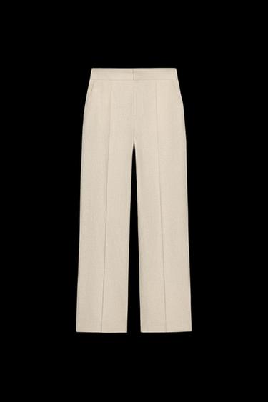 STRAIGHT LEG LINEN BLEND TROUSERS - Light beige by Zara - Image 0