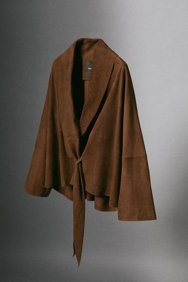 Zara Suede leather wrap kimono - Mink marl - Image 0