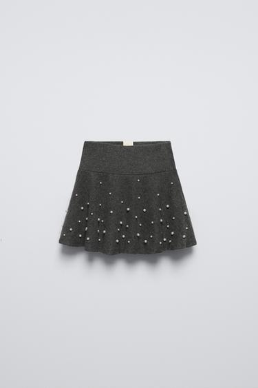 Zara SOFT TOUCH PEARL SKIRT - Anthracite grey