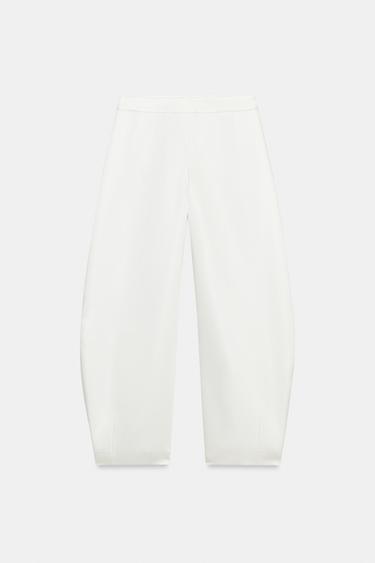 Zara SATIN BARREL PANTS - Oyster-white