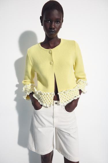 CHAQUETA COMBINADA PUNTO CROCHET - Amarillo de Zara