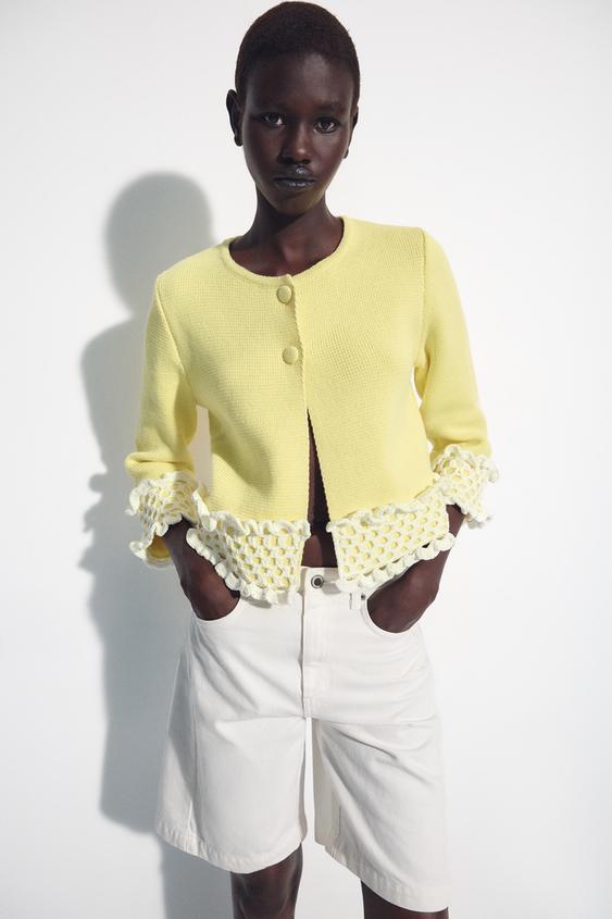 CHAQUETA COMBINADA PUNTO CROCHET - Amarillo de Zara - Imagen 0