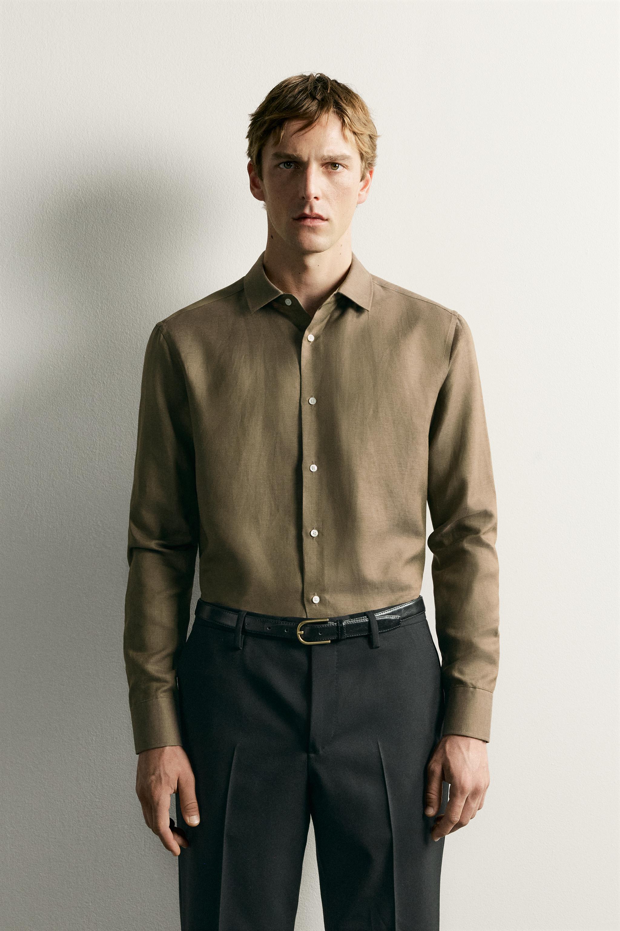 LINEN-LYOCELL REGULAR FIT SHIRT — Khaki (alternate view)