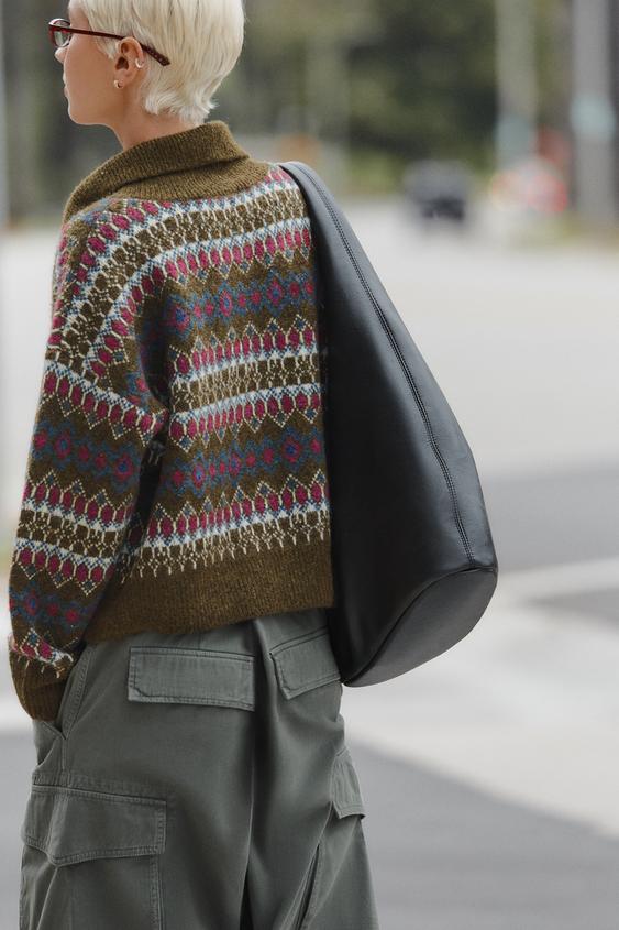 VESTE EN MAILLE JACQUARD - Vert olive de Zara - Image 5