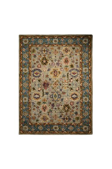WOOL SYMMETRICAL FLORAL PRINT RUG - Multicoloured by Zara