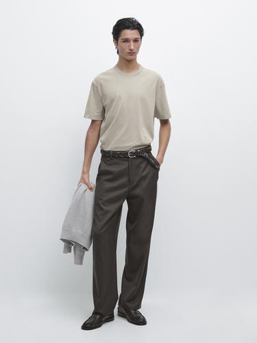 Zara 100% cotton medium weight T-shirt - Stone