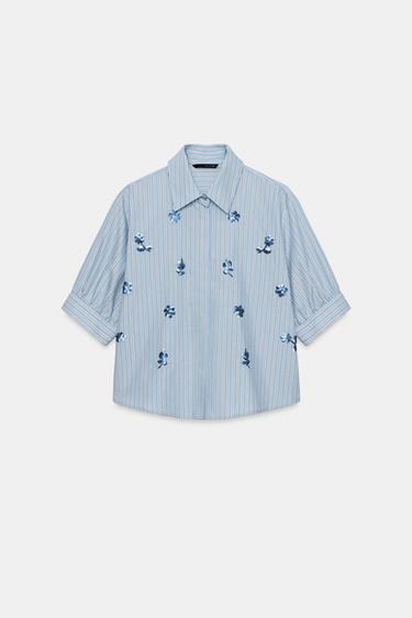 CHEMISE RAYÉE À SEQUINS - Bleu / Blanc de Zara