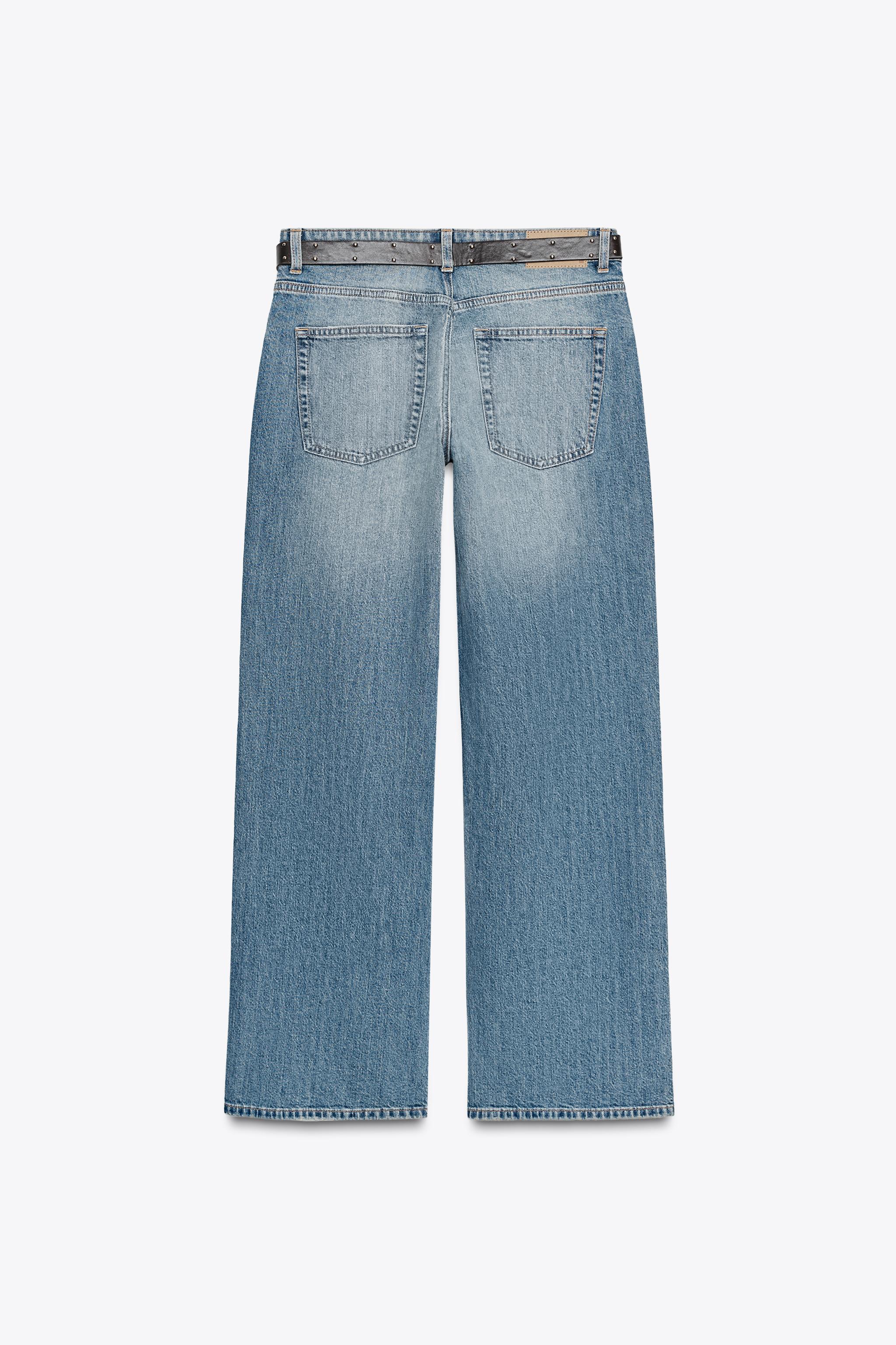 Z1975 MID-RISE STRAIGHT BELTED JEANS - Mid-blue | ZARA