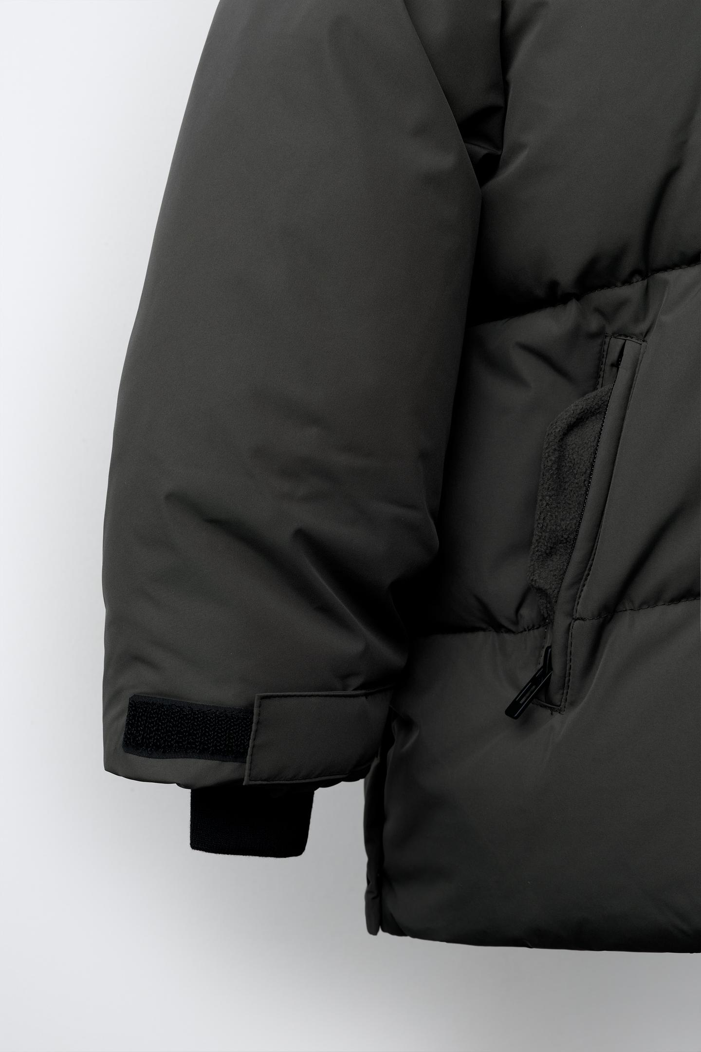 Детские худи Zara 50/50 Down & Feather Faux Fur Water-Repellent and Windproof Puffer Jacket, цвет: Чёрный — фото 8