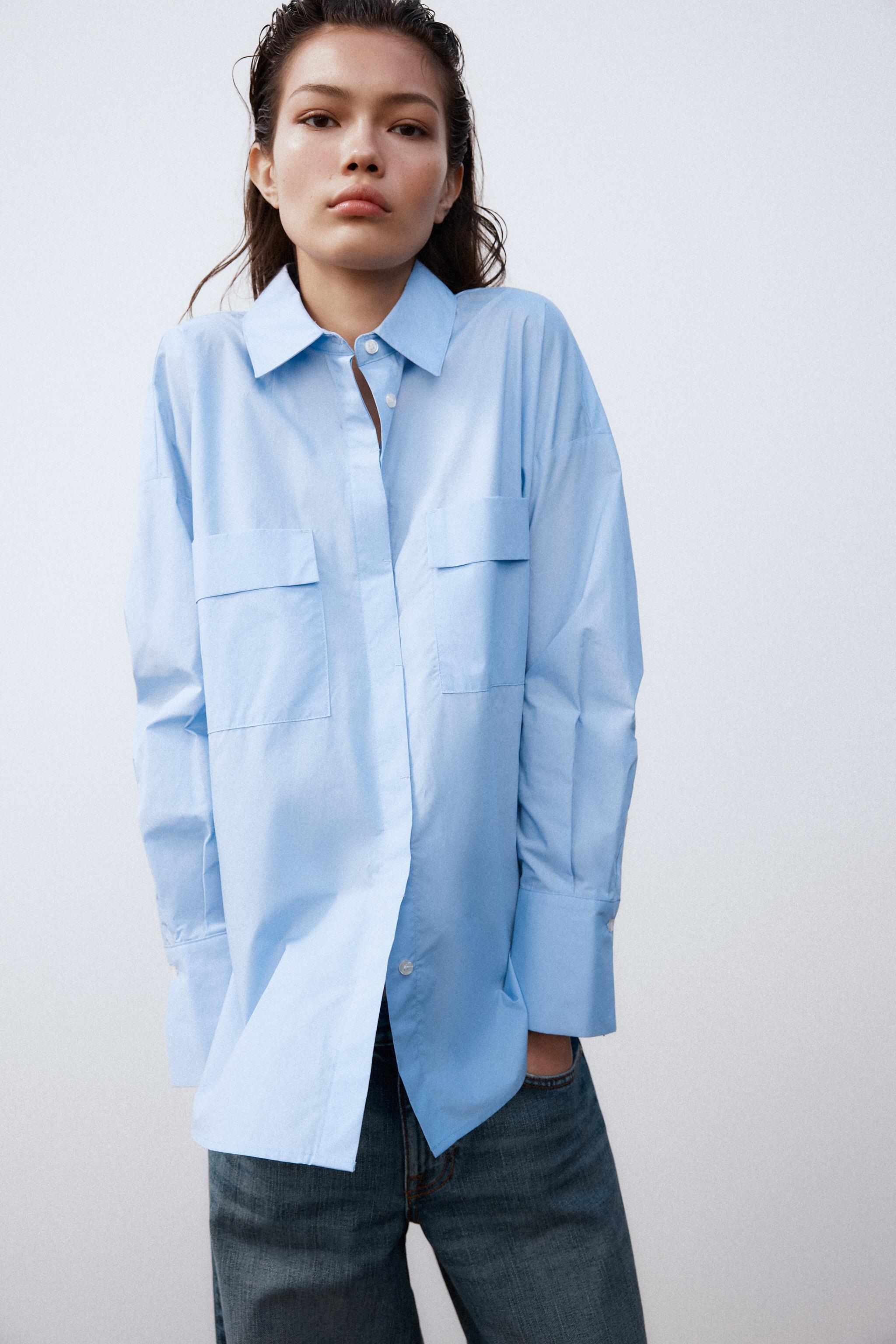[ JEANS] Poplin Over Shirt ★人気★ POPLIN SHIRT WITH FRONT POCKETS - Blue | ZARA United States