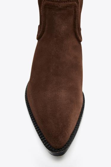 SPLIT SUEDE COWBOY HEELED BOOTS - Brown by Zara - Image 4