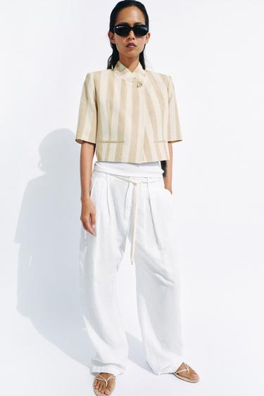ZW COLLECTION CROPPED SHORT SLEEVE BLAZER - Ecru / Beige by Zara