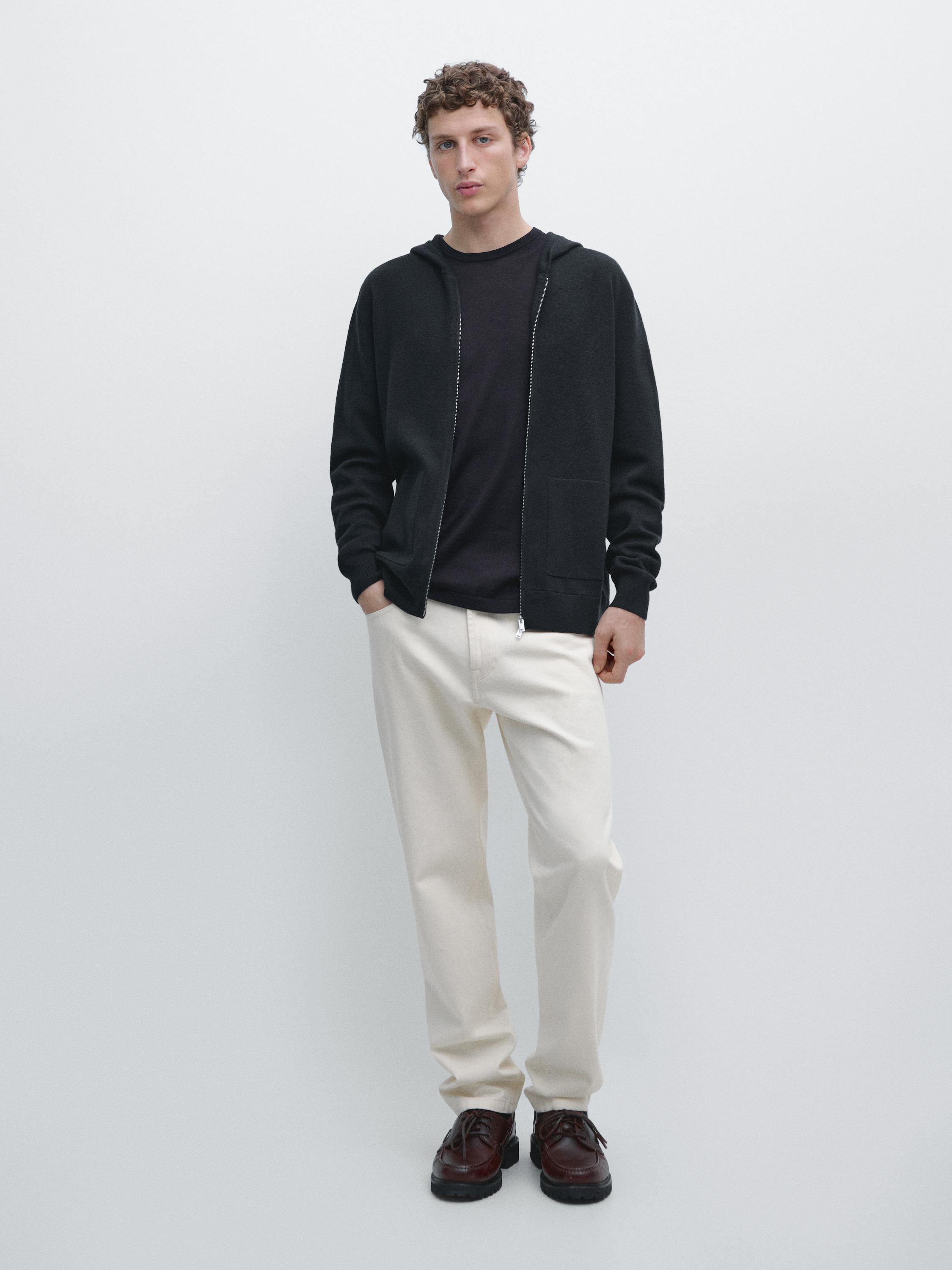 Zip-up knit cardigan with hood