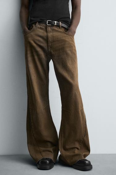 FLARE FIT JEANS WITH ZIPS - Brown by Zara - Image 4