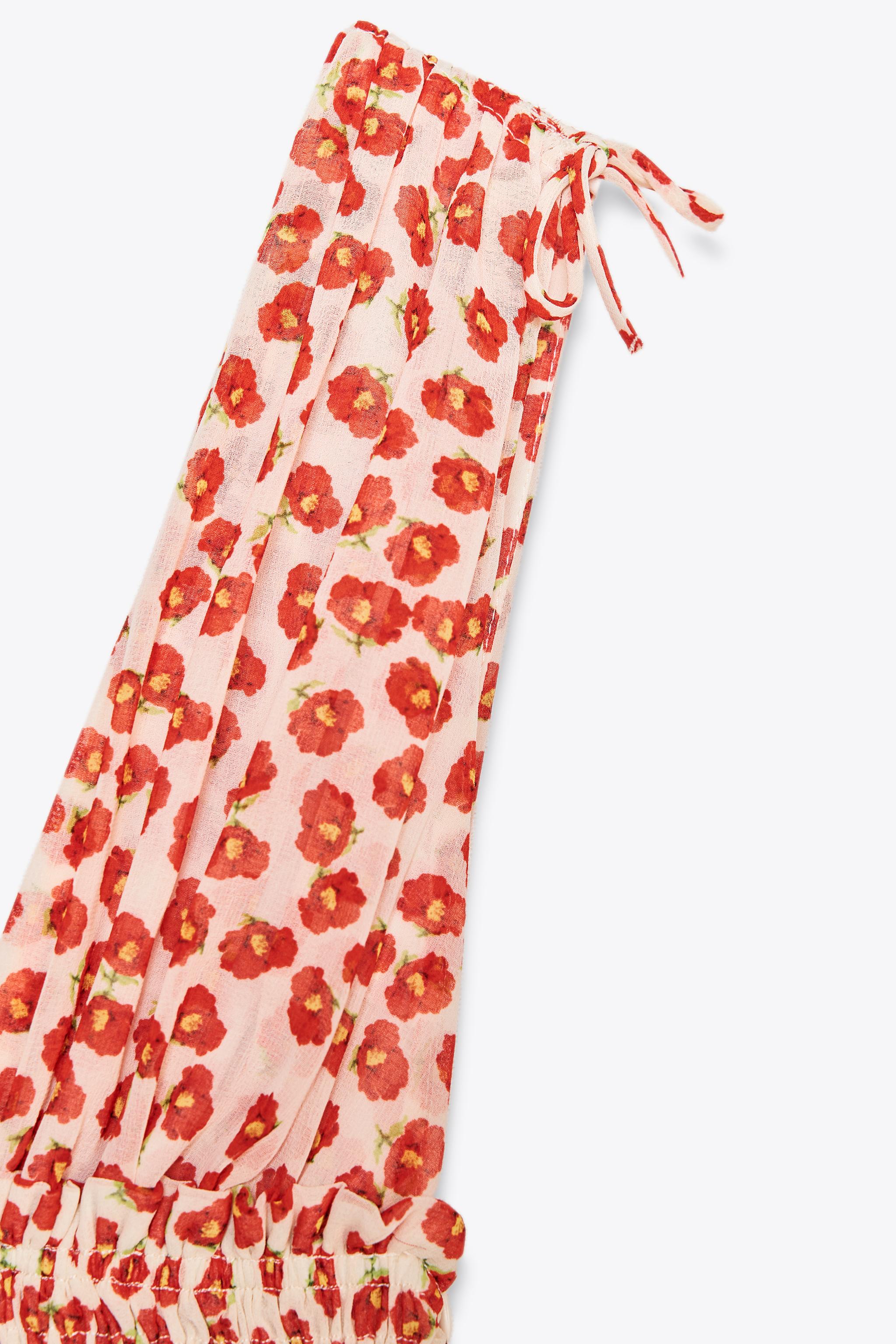 【ZARA】プリント柄ショートワンピース レッド | 3066/311/114 ZARA】プリント柄ショートワンピース レッド | 3066/311/114