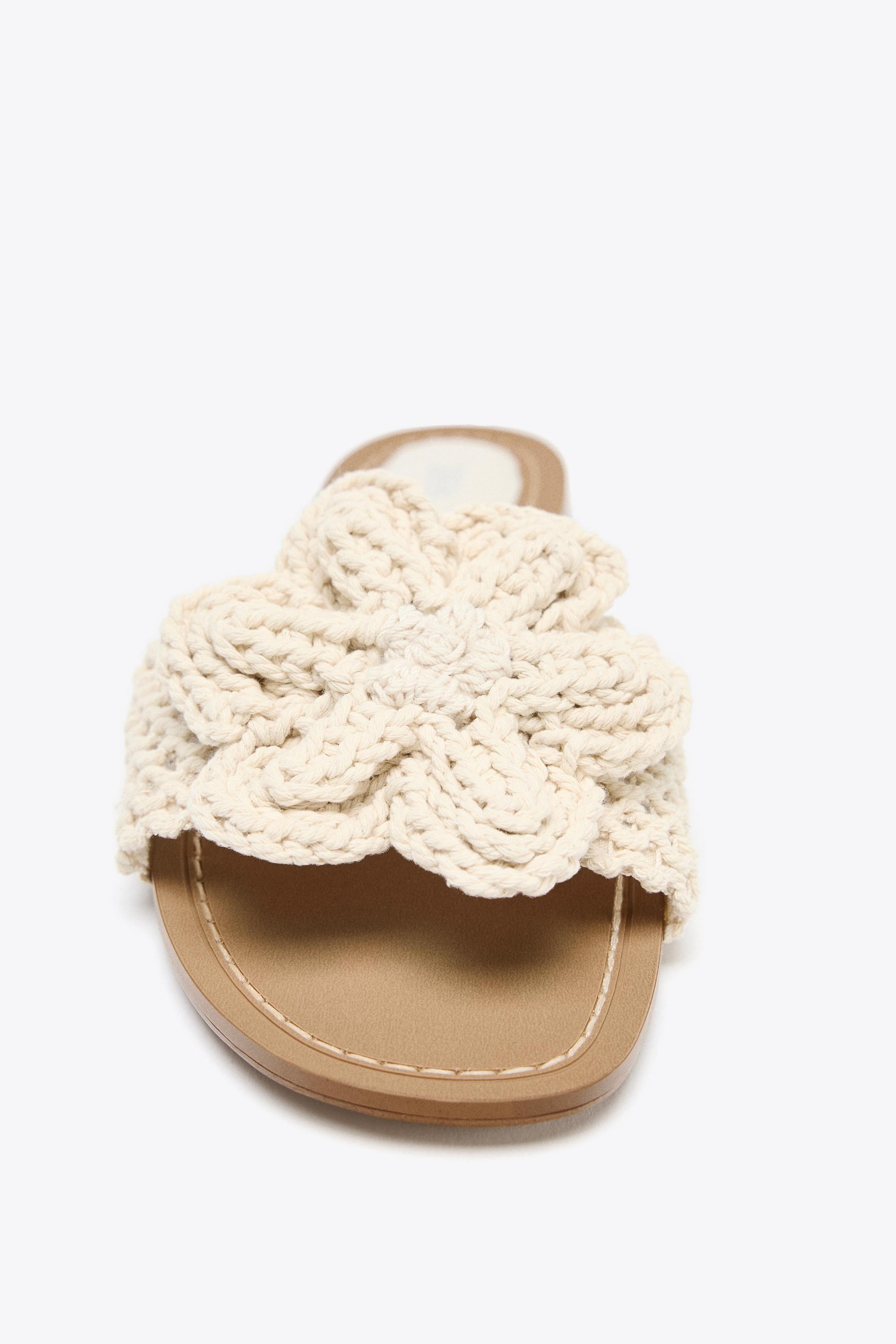 国内発送★ZARA★クロシェ編みリボン*フラットサンダル クロシェ編みリボン フラットサンダル - エクリュ | ZARA Japan