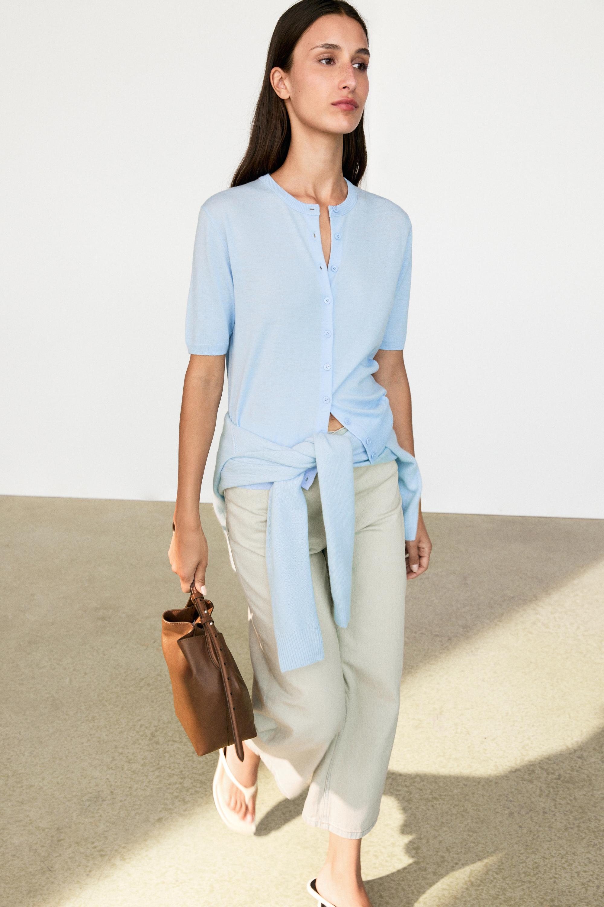 Short sleeve cardigan — Sky blue