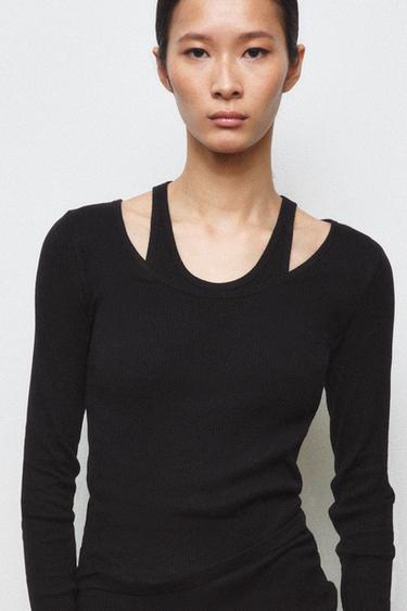 DOUBLE RIBBED T-SHIRT - Black by Zara