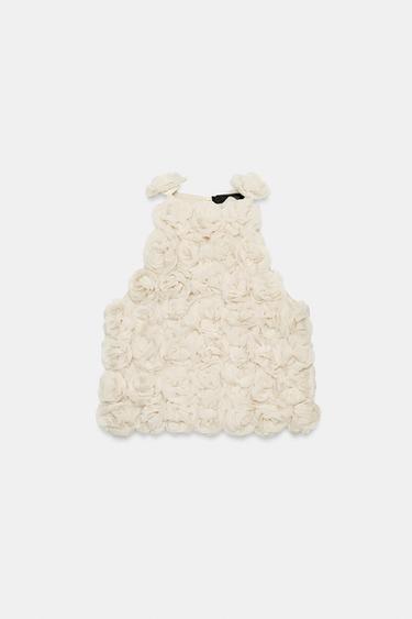 TOP HALTER EN MAILLE STRUCTURÉE FLEURIE - Beige de Zara - Image 6