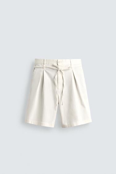 RELAXED FIT PLEATED BERMUDA SHORTS - Ecru by Zara