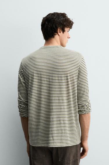 TEE-SHIRT REGULAR FIT RAYURES EN LIN - Rayures de Zara - Image 2