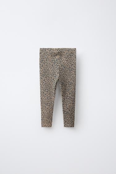 ANIMAL PRINT RIBBED LEGGINGS - camel by Zara