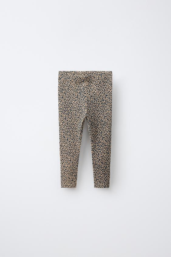 ANIMAL PRINT RIBBED LEGGINGS - camel by Zara - Image 0