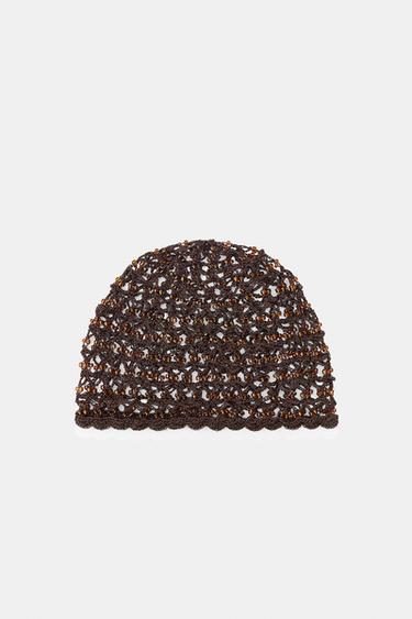 Zara CROCHET BEADED CAP - Brown