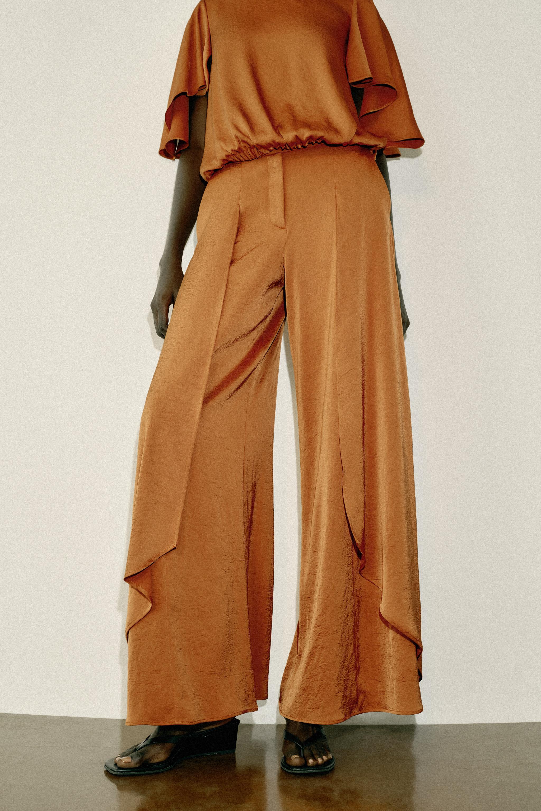 Женские брюки Zara WIDE-LEG RUFFLED FLOWY TROUSERS — фото 3