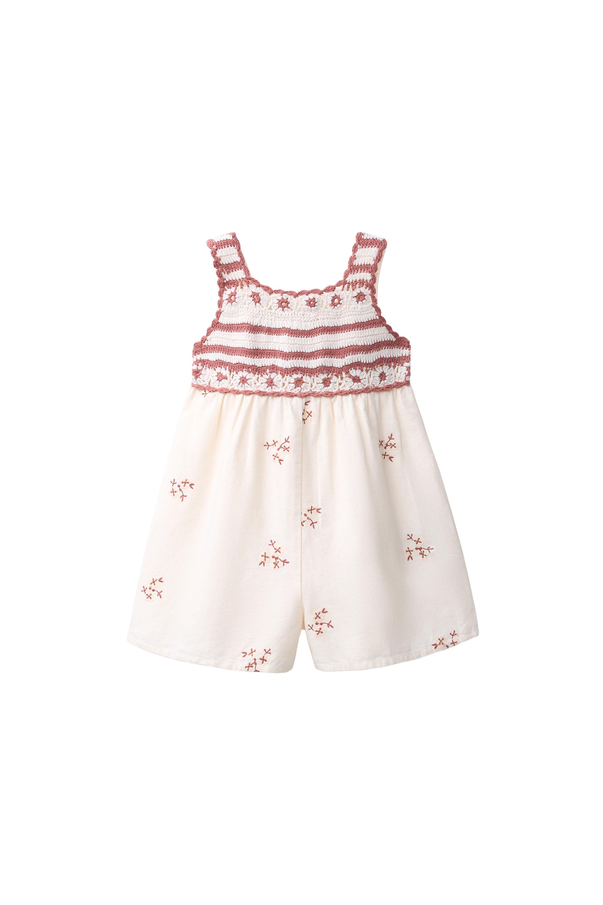 CROCHET EMBROIDERED COMBINATION SHORT JUMPSUIT - Ecru | ZARA