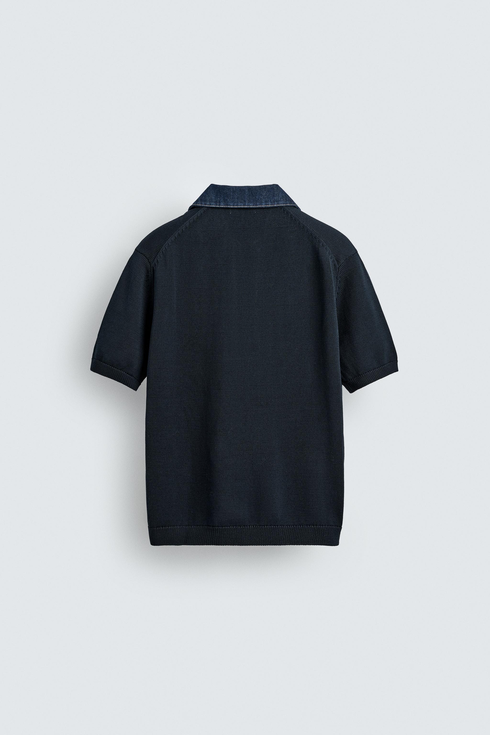 POLO EN MAILLE COL DENIM CONTRASTANT