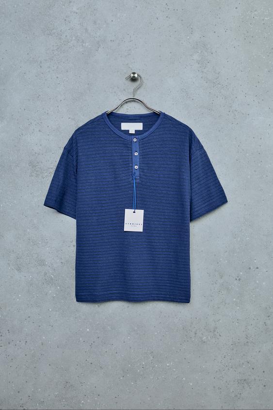 STORIESZ - CAMISETA RAYAS CON ALGODÓN Y LINO - rayas de Zara - Imagen 0