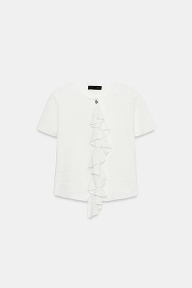 CARDIGAN WITH SHORT SLEEVES AND RUFFLES - White by Zara - Image 4