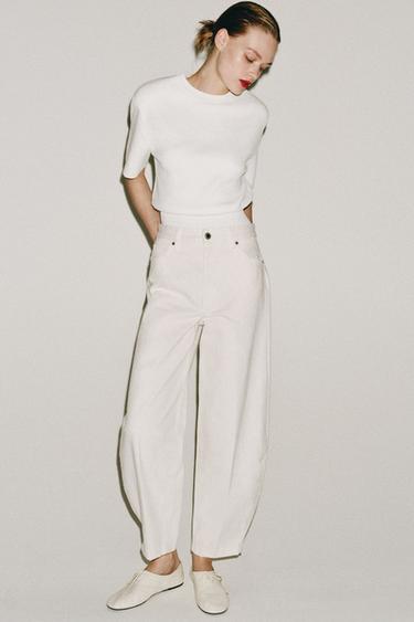 Zara ZW COLLECTION BARREL HIGH WAIST JEANS - White