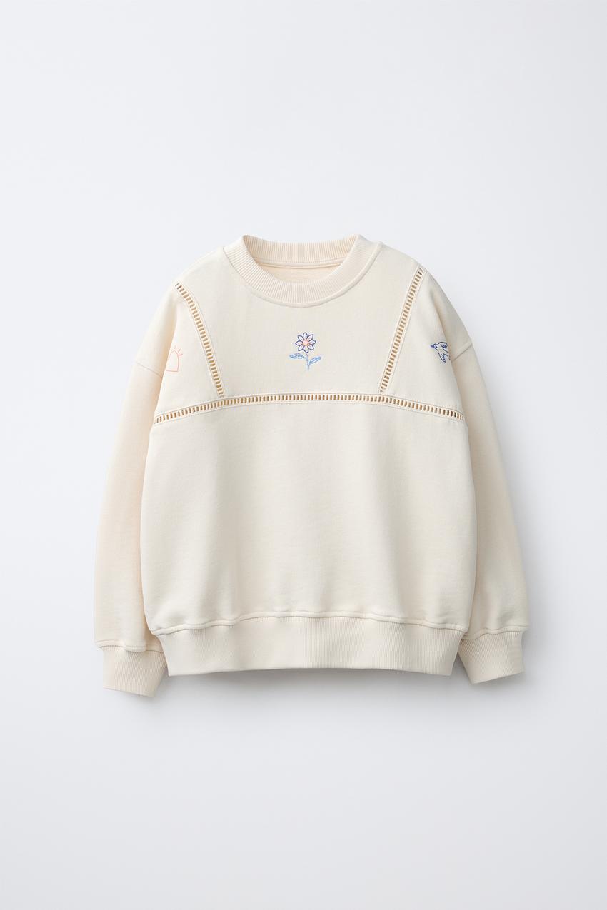 刺繍入りスウェットシャツ - エクリュ | ZARA Japan / 日本