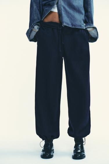 PANTALON EN MOLLETON BASIQUE DROIT À BORD RÉGLABLE - Bleu marine de Zara - Image 3