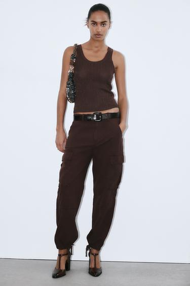 METALLIC THREAD KNIT TOP - Light brown by Zara - Image 0