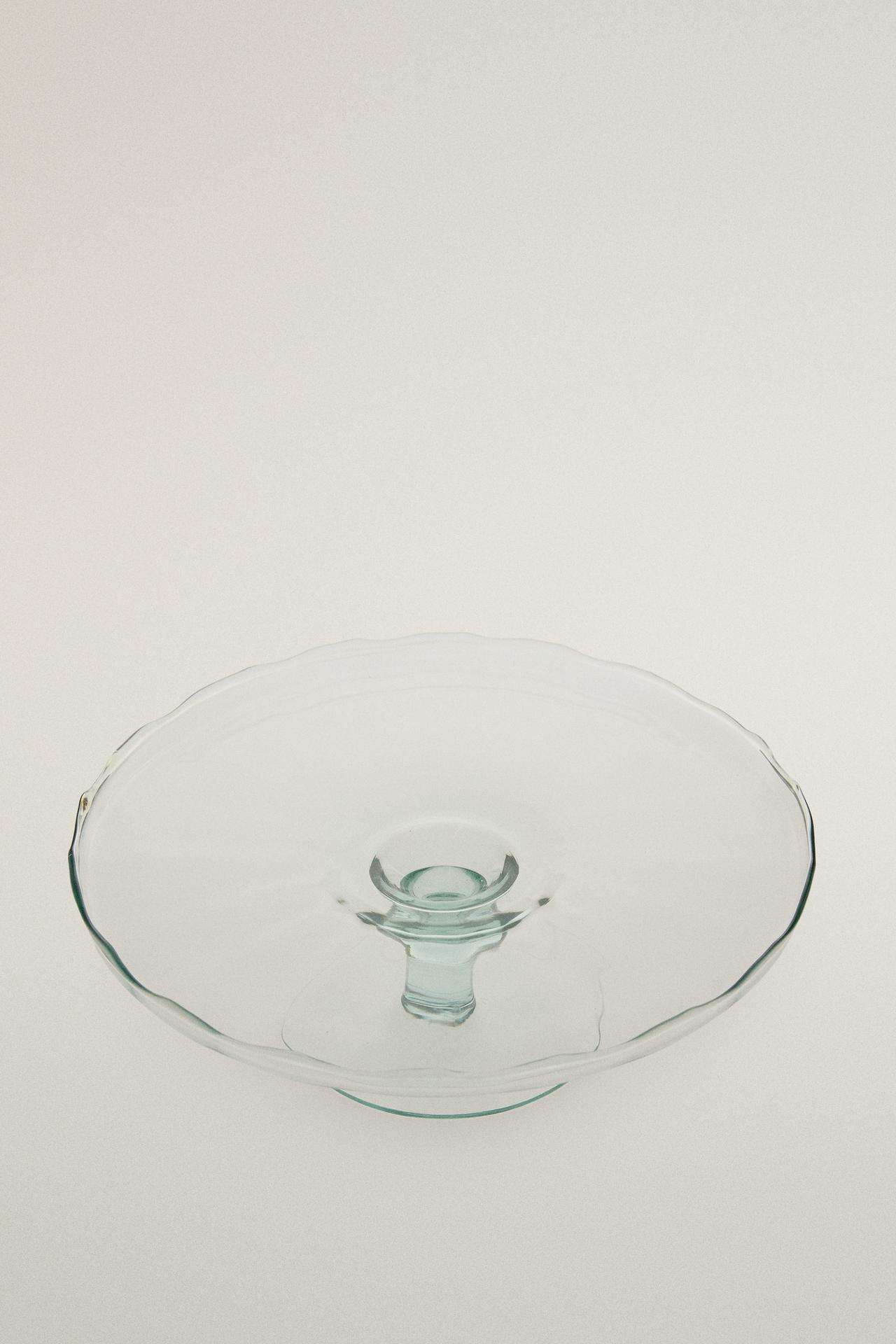 GLASS CAKE SERVING DISH — Sea green