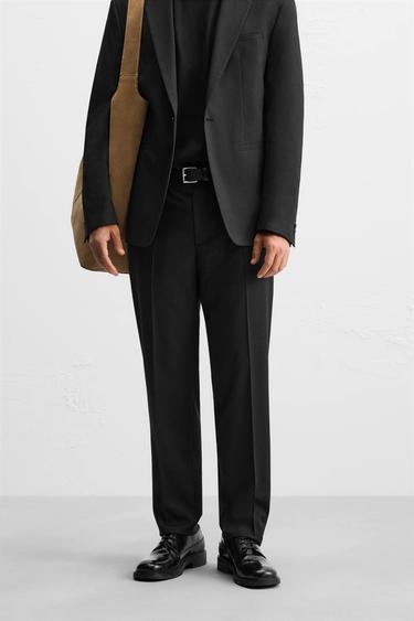 Zara TEXTURED SUIT PANTS - Black