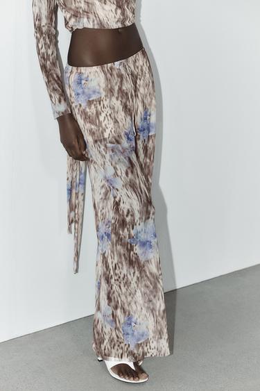 PANTALON TULLE IMPRIMÉ - Marron-Bleu de Zara