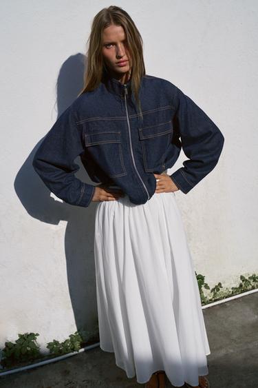 Z1975 HIGH NECK DENIM BOMBER JACKET - Blue by Zara - Image 2