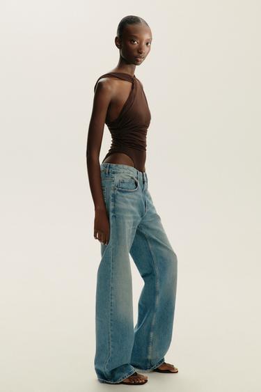 DRAPED ASYMMETRIC TULLE BODYSUIT - Dark brown by Zara - Image 3
