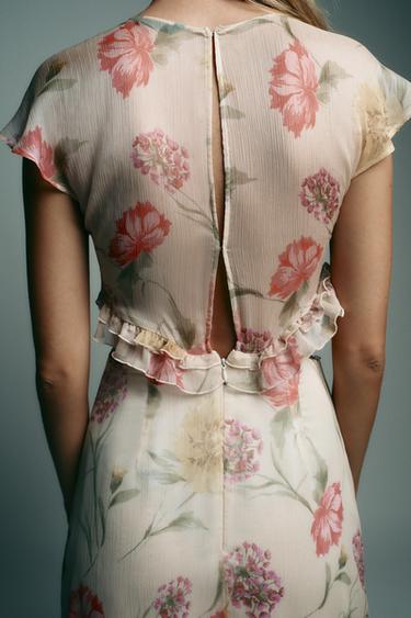 ROBE MIDI AJOURÉE À IMPRIMÉ FLORAL - Multicolore de Zara - Image 6