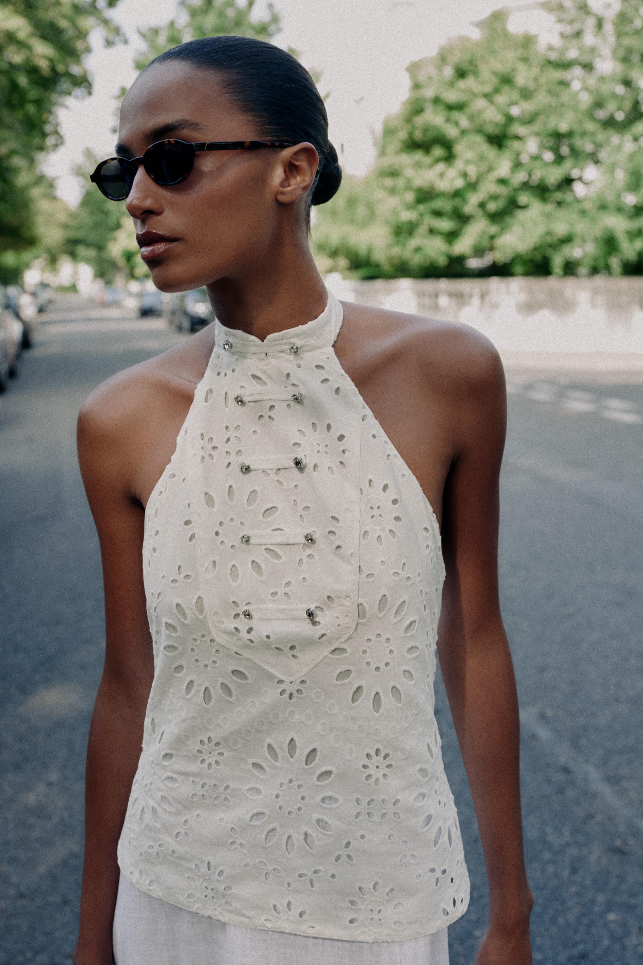 Женские платья Zara COMBINED OPENWORK EMBROIDERED DRESS — фото 4