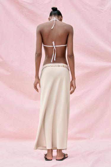 JUPE MIDI SATINÉE - Gris / Beige de Zara - Image 5